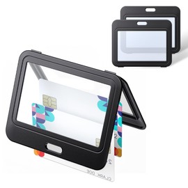 Uniclife 3 Pack Horizontal Hard Plastic ID Card Holder with Double Sided Windows Black Card Protector for Office School ID Card Credit Cards Proximity Keys Driving Licenses and Passports