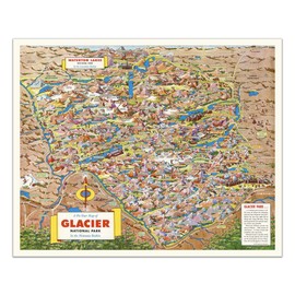 Glacier National Park Illustrated Map Poster – Montana Rockies, Mountains, Lakes (16x13")