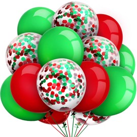 50 Pieces Christmas Balloons Confetti Balloons Latex Balloons for Party Decoration Supplies, 12 inch (Matte Red and Green)