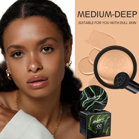 Mushroom Head Air Cushion CC Cream - BB Cream Foundation Makeup Moisturizing Concealer Long-Lasting, Cushion Foundation Full Coverage Self Adjusting for Mature Skin & All Skin Types （Medium Deep)