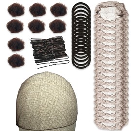 Bliceon 100 Pcs Ballet Hair Bun Net Set - 40 Invisible Mesh Nets, 20 Elastic Hair Ties and 40 Hair Pins for Dancers, Kids and Women - Hair Styling Accessories in Brown