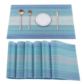HeloHo Blue Placemats Set of 6,Stain-Resistant Kitchen Table Mats Washable Placemats Crossweave Woven Vinyl Placemat for Kitchen Dining Table