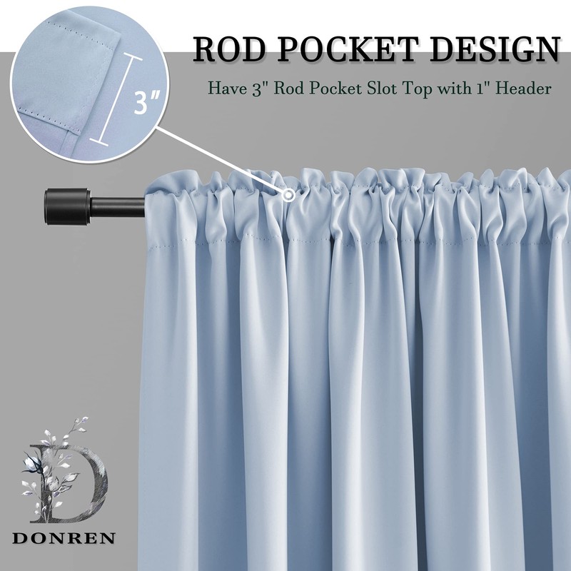 DONREN Light Blue Cerulean Window Curtain Valances for Kitchen -