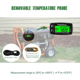 Yooreal Digital Engine Temperature Gauge Meter,Tachometer and Hour Meter,Removable Temp Probe,Waterproof for Scooter Snowblower Mini Bike Motorcycle Lawn Tractor Generator Dump Truck