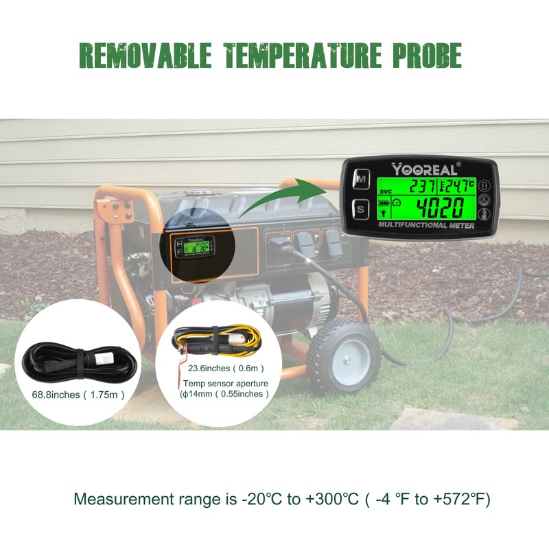 Yooreal Digital Engine Temperature Gauge Meter,Tachometer and Hour Meter,Removable Temp
