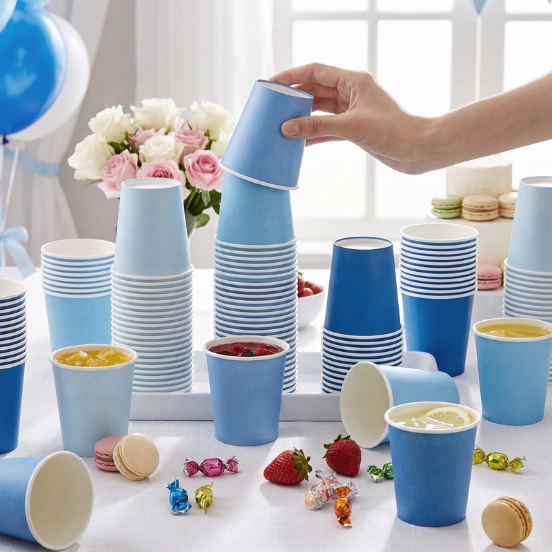 300 Pack 8 oz Blue Disposable Paper Cups, 4 Gradient