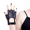 JISEN Women PU Leather Punk Gloves Fingerless Buckle Gloves Performance
