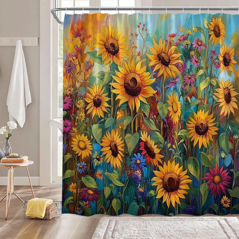 YNFUQANLN Sunflower Shower Curtain Rustic Farmhouse Flower Wildflowers Rustic Plants