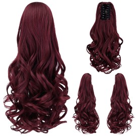 HSPCYGG Burgundy Ponytail Extensions Clip Claw Pony tail 16" Wavy 4.5 OZ Synthetic Fake Hairpieces Women Yaki Fluffy¬ Tangled