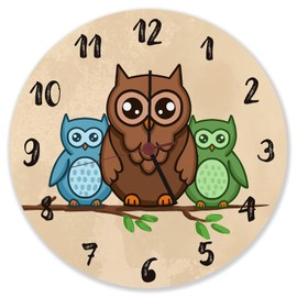 speecheese Owl on Branch Wall Clock Aluminium Clock for Children with Cute Animal Motif as Decoration for Children's Room with Cute Birds