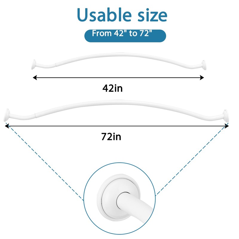 Adjustable White Curved Shower Curtain Rod, 42-72 Inches Shower Curtain