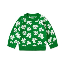 Infant St. Patrick's Irish Clover Shamrock Knitted Pullover Clover Sweater Party Lucky Outfit Green 12 Months