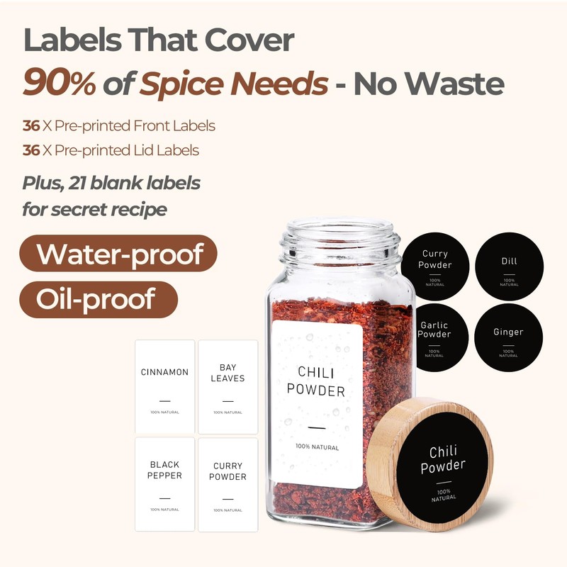 ComSaf Spice Jars with Label 4 oz 24Pcs, Glass Spice