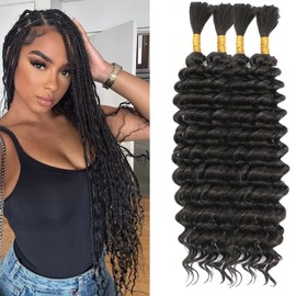Human Braiding Hair Mix Synthetic Boho Hair for Braiding, 16 Inch 200g Boho Braids 4 Bundles Wet and Wavy Curly Deep Wave Bulk Bohemian Extensions for Black Women (4#, 16 Inch)