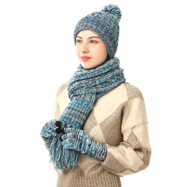 KRIPINC Hat, Scarf & Glove Sets for Men Women Boys Girls Warm Winter Hat Scarf Gloves Set Christmas Gifts for Family and Friends, Style-C, Lake Blue