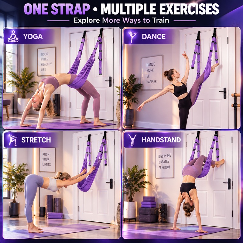 Yoga Stretch Strap for Flexibility Training – Purple Hanging Exercise