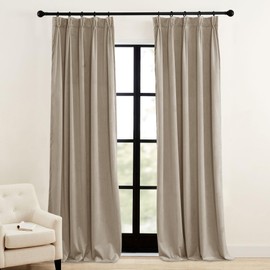 RYB HOME Velvet Curtains 84 inches 2 Panels Set, Pinch Pleated Room Darkening Thermal Insulated Luxury Decor for Bedroom Parlor Nursery, Camel Beige, W38 x L84 inches
