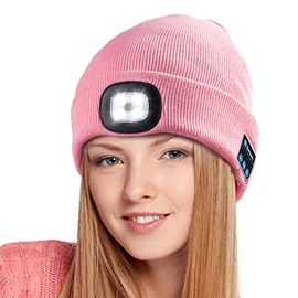 Ocatoma Unisex Toque Bluetooth LED Beanie Music Hat with Light,Gift Idea for Dad Boyfriend Him Teen Boys Gifts for Men Women Pink