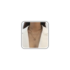 Inateannal Layered Crystal Heart Necklace Rhinestone Heart Pendant Necklace Gold Herringbone Choker Necklace Flat Snake Chain Necklace Cz Hollow Love Heart Necklace
