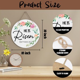 Easter Welcome Decorative Sign, He Resurrection Wall Sign, Christian Wooden Hanging Sign With Rope, He is Risen Wall Art Decoration for Farmhouse Porch Garden Patio, Easter Gifts for Family Friends
