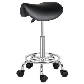 Saddle Stool Adjustable Swivel Salon Massage Spa Seat Tattoo Rolling Chair Black