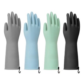 Petacffe 4 Pairs Rubber Dishwashing Gloves with Hanging Hooks – Reusable Kitchen Gloves for Washing Dishes and Household Cleaning, Non-Slip, Durable, Flexible (Large)
