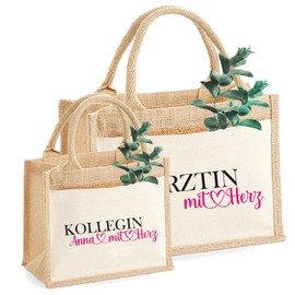 AMBERGER DESIGN by A&M Osterhage amd Jute-Tasche Kollegin mit Herz personalisiert | Adieu-Tasche | Abschiedsgeschenk | Jute-Geschenke-Nachhaltige Tasche (M)