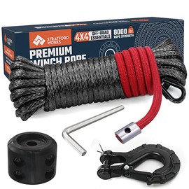 Synthetic Winch Rope ¼ inch x 50ft - Winch Cable Replacement with 8000 lbs Breaking Strength - Synthetic Rope Winch Cable with Hook & Rubber Stopper with L-Key for Off-Roader ATV UTV