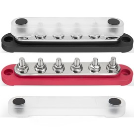 RED WOLF 150A 12V Bus Bar with Cover, Power Distribution Block 6 x 1/4" (M6) Studs Battery Busbar Terminal Junction Block 48V Car RV Boat Marine Solar System