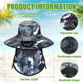 Berlune Solar Sun Hat Oversized Fishing Hat with Fan Bucket Hat Removable UV Protection UPF 50+ Sun Protection Wide Brim(Camouflage)