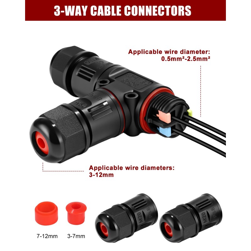 Cexovo Pack of 4 Cable Connectors Waterproof 3-Pin IP68 Underground