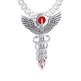 US Jewels Men's 925 Sterling Silver 41mm Caduceus Medical Symbol Doctor Nurse Pendant 4mm Curb Necklace, 20in