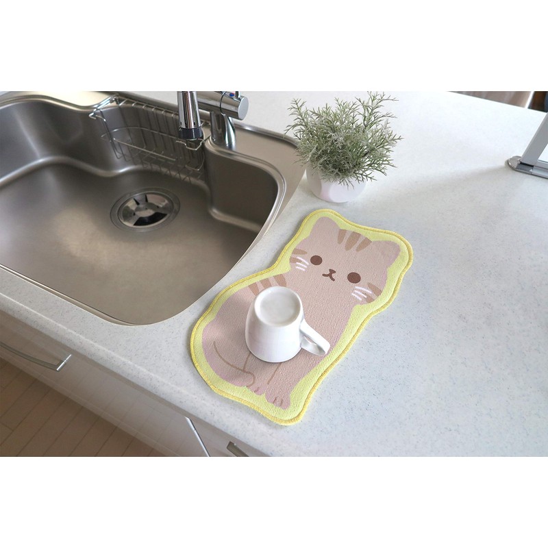 Meiho Drainer Mat, Kitchen, Tableware, Absorbent, Washable, Mini, Cat, Tea