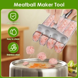 XYDHQS Meatball Maker Tool, 4 In 1 Quadruple Tube and Single Tube Long Handle Meatball Maker Tool Stainless Steel, Multifunctional Smooth Surface Meat Baller Scoop for Home Kitchens