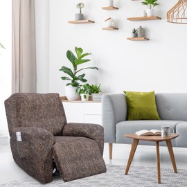 FUANGUI Recliner Chair Cover 4-Pieces Lazyboy Cover for Recliner Chair with Storage Pockets Furniture Protector for Living Room, Jacquard Sofa Slipcover for Kids, Pets, Dog and Cat, 03