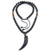 GENASTO Wolf Tooth Necklace Black Obsidian Stone Beads and Tiger