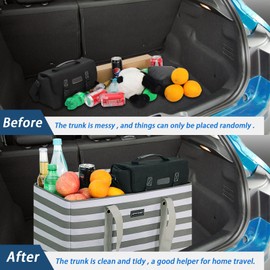 PFFVRP Stand Up Extra Large Utility Tote Bag, Foldable Reusable Grocery Bags with Metal Wire Frame & Reinforced Bottom Board, Large Utility Tote for Shopping, Car Trunk, Beach Bag (Grey)