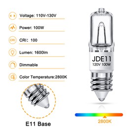 Flaspar JDE11 120V 100W, E11 Bulb, E11 Halogen Light Bulbs, T4 Mini Base Dimmable Candelabra Bulbs, 2800K Warm White Halogen Clear JDE11 Bulb for Ceiling Fan, Chandeliers, Cabinet Lighting, 2 Pack