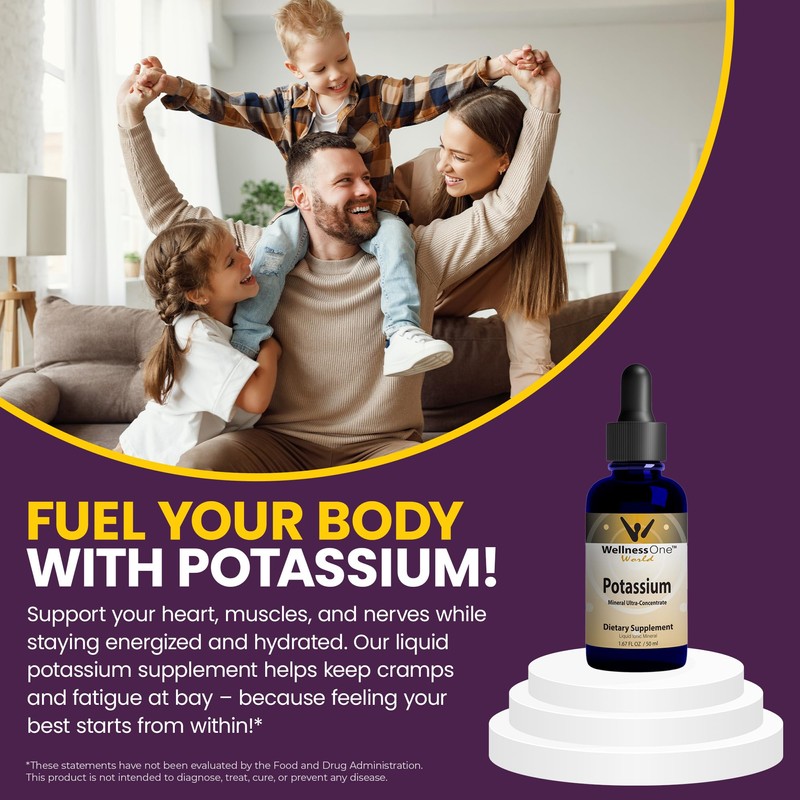 WellnessOne Ionic Potassium Supplement - Potassium Chloride Drops for Fast