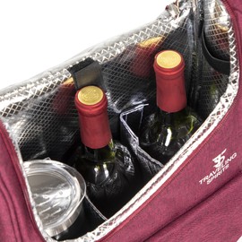 Traveling Spirits Insulated Red Wine Edition Carrier | 2-3 Bottle Wine Travel Bag with Stainless Steel Wine Tumblers | Wine Cooler Bag | Wine Tote for Travel - Great Gift for Wine Lovers (Red)