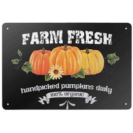 Retro Tin Signs Vintage Style Farm Fresh Pumpkin Metal Sign Iron Painting for Indoor & Outdoor Home Bar Coffee Kitchen Wall Decor 8 x12 INCH