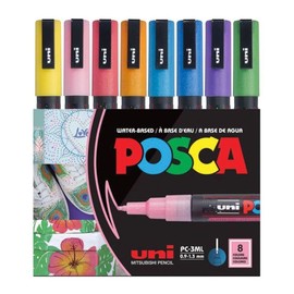 POSCA uni-ball 186513 POSCA Marker with Fine Bullet Tip, Set of 8, Glitter