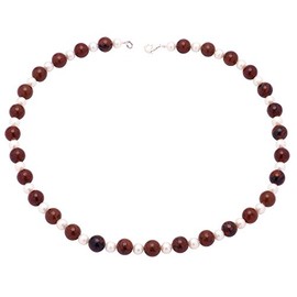 Schmuck-Krone Ladies 'Choker Necklace Mahogany Obsidian & Pearls 925 Silver Spotted Black/Brown/White
