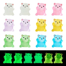 Beadthoven 24Pcs Luminous Mini Resin Baby Bears, Glowing Gummy Bear Animals Miniature Sculpture Dollhouse Figurine Colorful Cute Cabochons Small DIY Charms Micro Fairy Garden Craft Landscape Ornaments