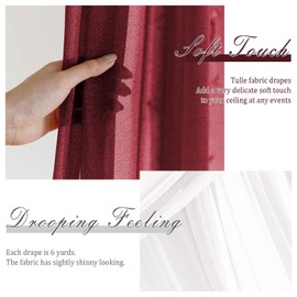 Mtgluk Wedding Arch Draping Fabric, 30" x 240" Large Size Sheer Chiffon Drapes Arbor Drapery for Engagement Ceremony Birthday Party Stair Bow Major Festivals Decorations 2 Panel (Burgundy+White)