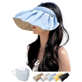 KETSUNO UV Protection Sun Visor, UV Protection Mask Included, Hat, Women's Hat, 5.5 inches (14 cm), Ultra Wide Brim, Sun Protection, Small Face Effect, Foldable, Size Adjustable, Sweat Absorbent,