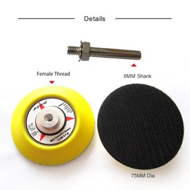 TOOLSTAR Hook & Loop Backing Pad, 3-inch Sanding Pad 75mm Orbital Sander Polisher Sanding Pad Include 6mm Thread and Drill Attachment for Diamond Polishing Pads