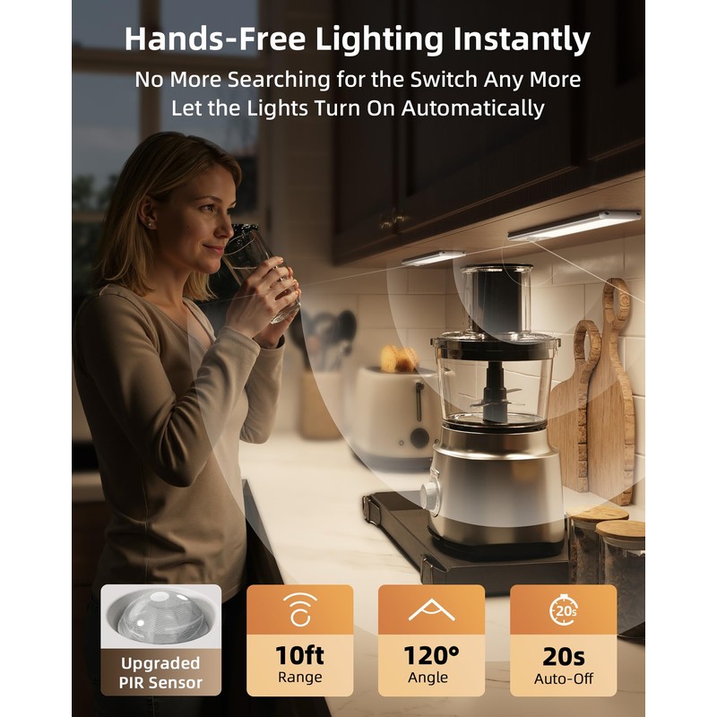 EZVALO Under Cabinet Lighting, 2400mAh Rechargeable Motion Sensor Light Indoor,