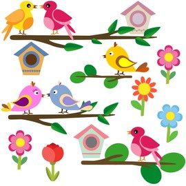 PREMYO Birds Flower Wall Stickers Kids - Nursery Decor Easy to Apply - Decals for Bedrooms for Girls Boys