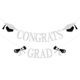 Congrats Grad Banner, 2025 Graduation Banner, Congratulations Class of 2025 Party Decor, High School/College/Senior Graduation Party Decorations, Silver Glitter
